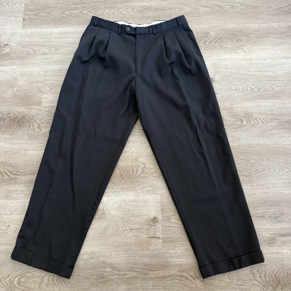 Vintage Polo Ralph Lauren 100% Wool Pleated High Waist Navy Pants 33x29 Distress